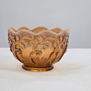 Fenton Art Glass Cameo Amber Opalescent Rose Bowl Lily of‎ the Valley Giftware